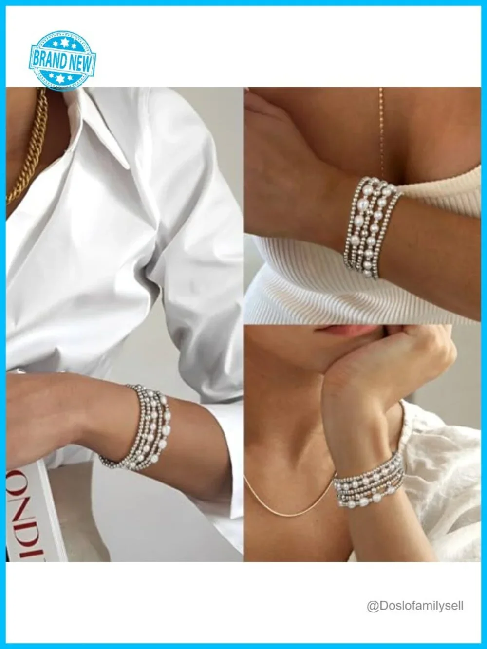 14K Gold Plated Beaded Bracelet Stack Set Stretch Bracelets for Women
